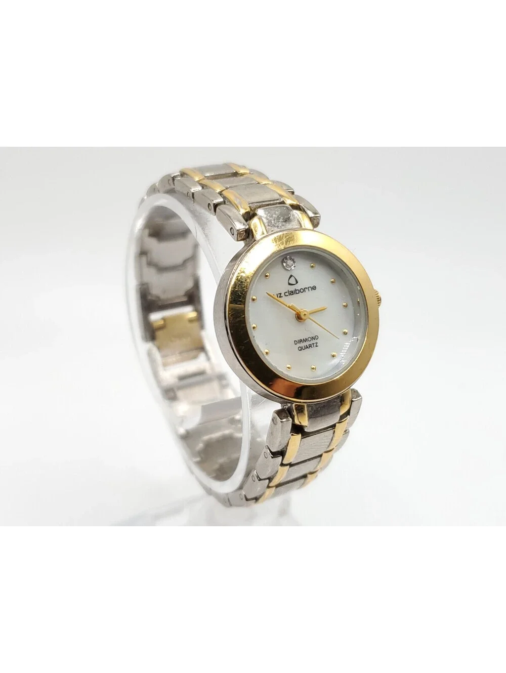 Liz Claiborne Diamond Quartz Womens Watch New Battery Two-Tone MOP Dial 25mm